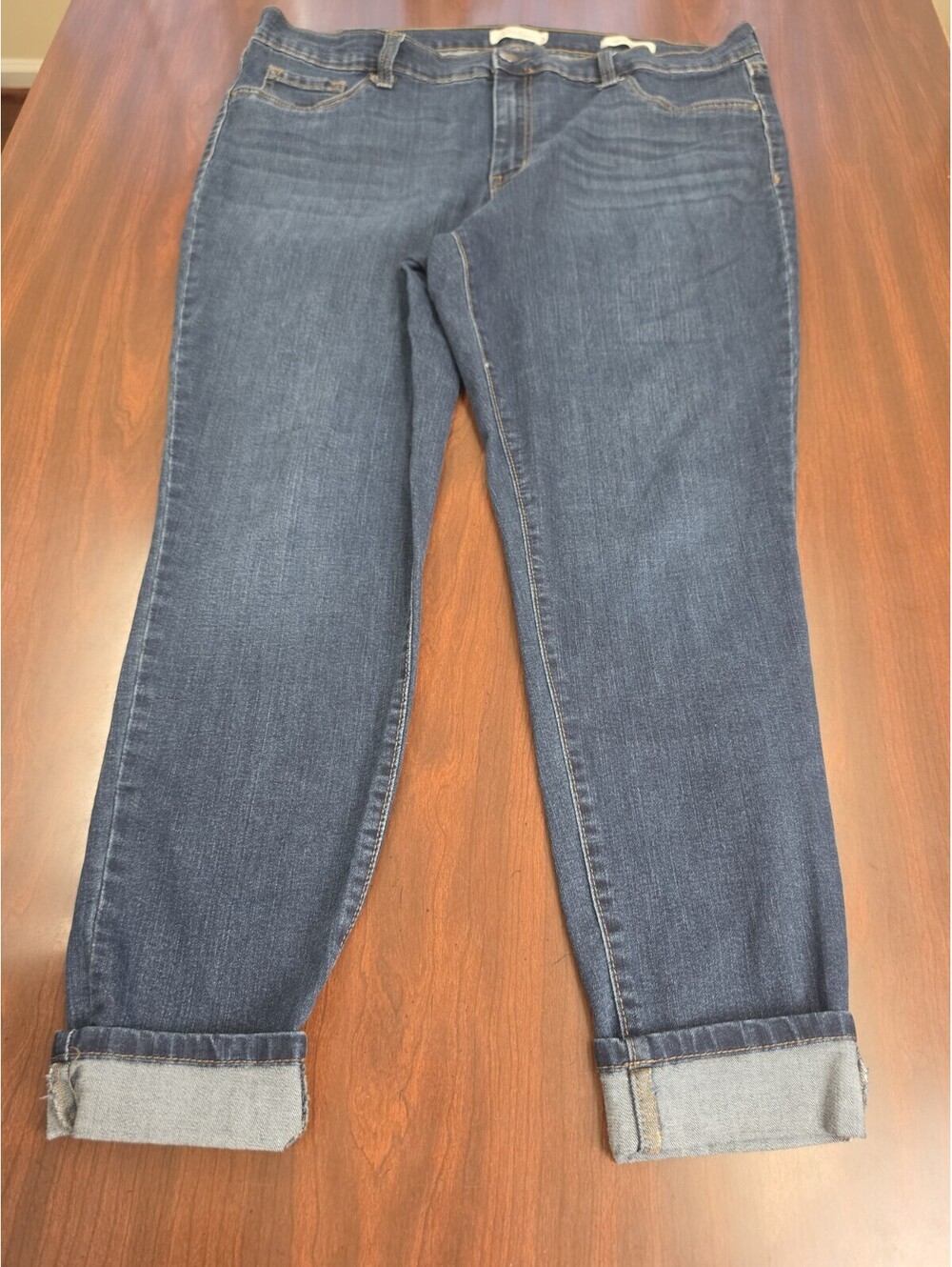 Jessica Simpson High Rise Skinny Jeans 18W Dark Wash Cuffed Denim Modern Chic